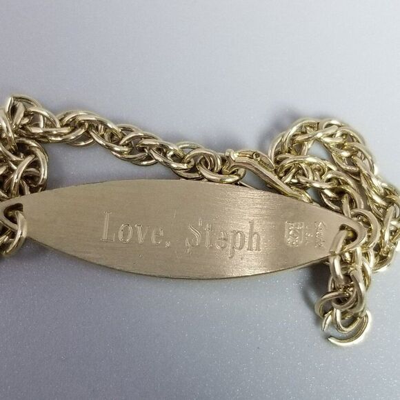 Vintage Speidel Engraved ID Bracelet, Karen Love, Steph, Gold Tone, 7 Inches - Picture 7 of 8
